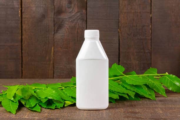 neem oil in a plastic bottle