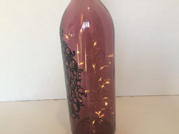 Lighted Wine Bottle with Black Vinyl Transfer Decal Christmas Design. Great Holiday Gift!