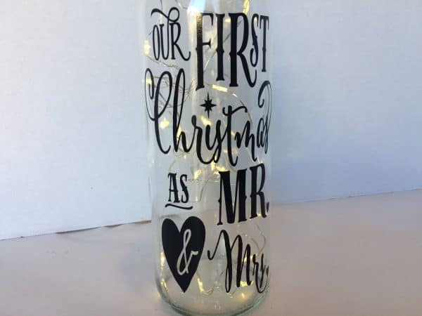 Lighted Wine Bottle with Black Vinyl Transfer. Great Holiday Gift!