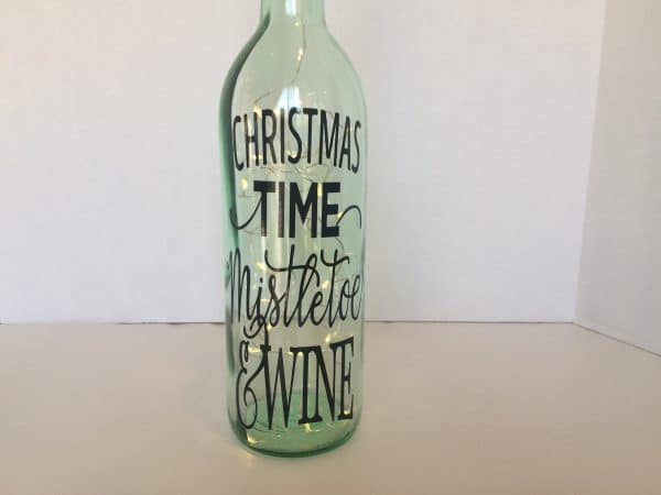 Lighted Wine Bottle with a Black Vinyl Transfer. Great Holiday Gift!