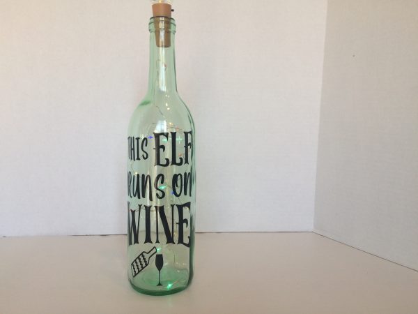 Lighted Wine Bottle with a Black Vinyl Transfer. Great Holiday Gift!, Plantly