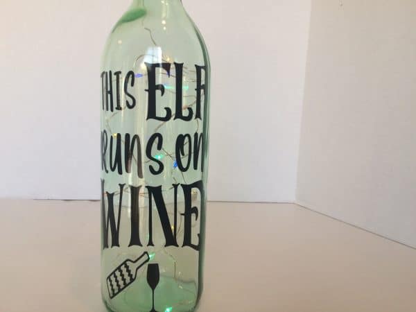 Lighted Wine Bottle with a Black Vinyl Transfer. Great Holiday Gift!, Plantly
