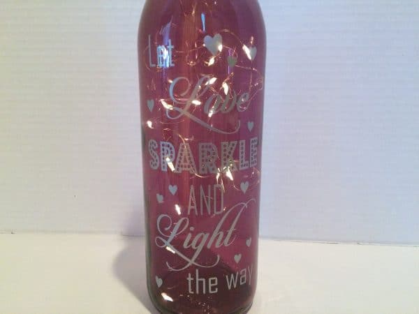 Lighted Wine Bottle with Black Vinyl Transfer Decal Design. Great Holiday Gift!