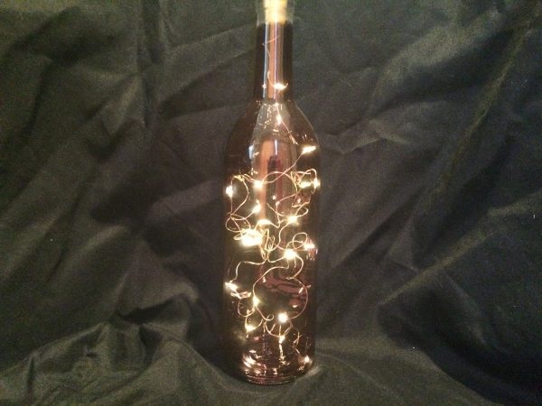 Lighted Wine Bottle with Black Vinyl Transfer Decal Design. Great Holiday Gift!