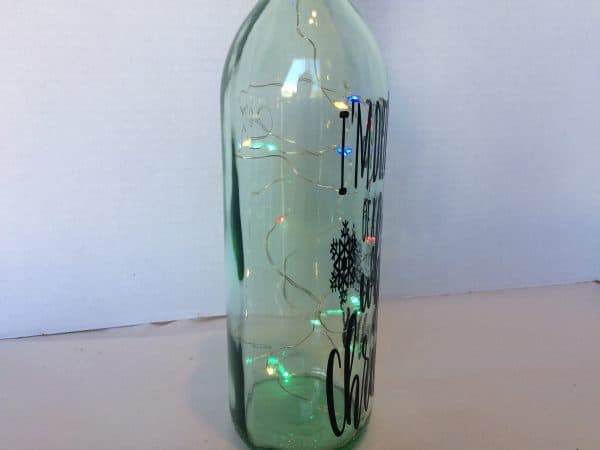 Lighted Wine Bottle with a Black Vinyl Transfer. Great Holiday Gift!