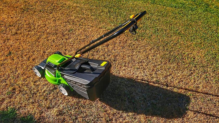 dry lawn with a lawn mower