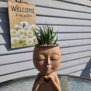 Girl Face Head Planter brown with live succulent